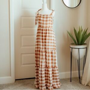 Orange and White Checkered Maxi Dress